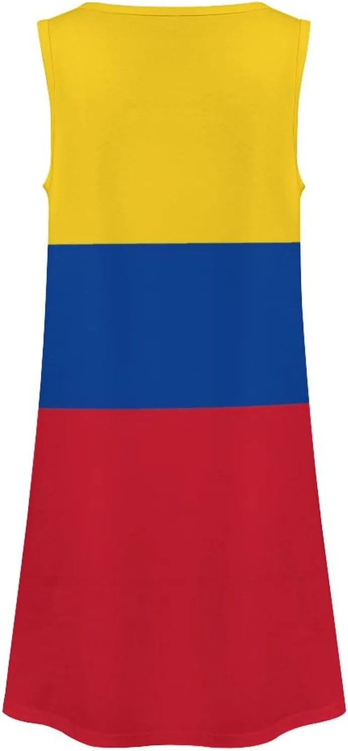 Colombian Flag Women's Summer Dress Sleeveless Casual Loose Beach Vacation Tank Sundress