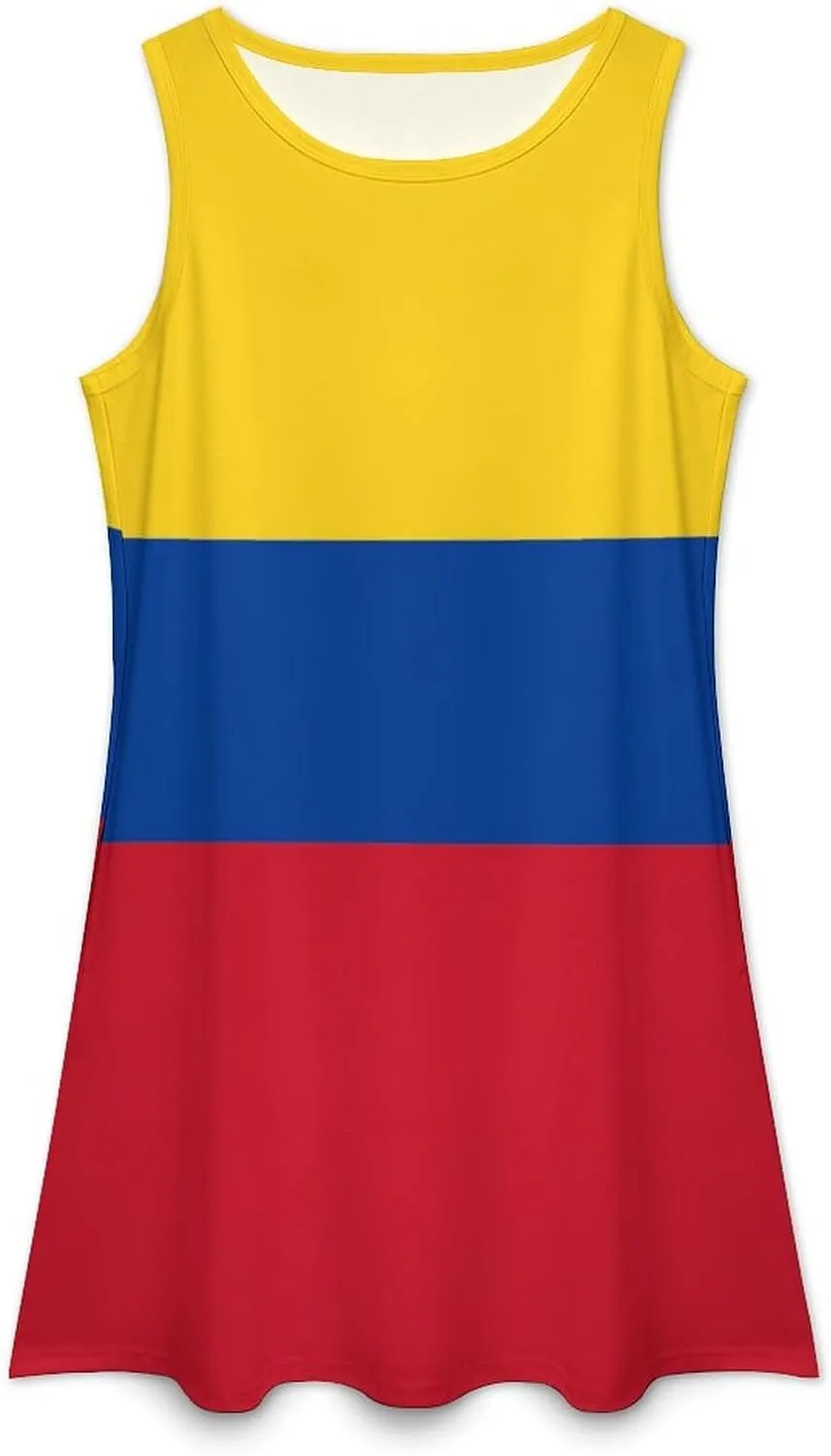 Colombian Flag Women's Summer Dress Sleeveless Casual Loose Beach Vacation Tank Sundress