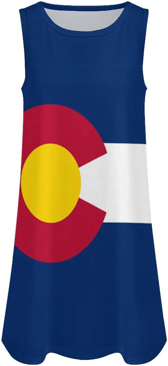 Colorado State Flag Women's Summer Dress Sleeveless Casual Loose Beach Vacation Tank Sundress