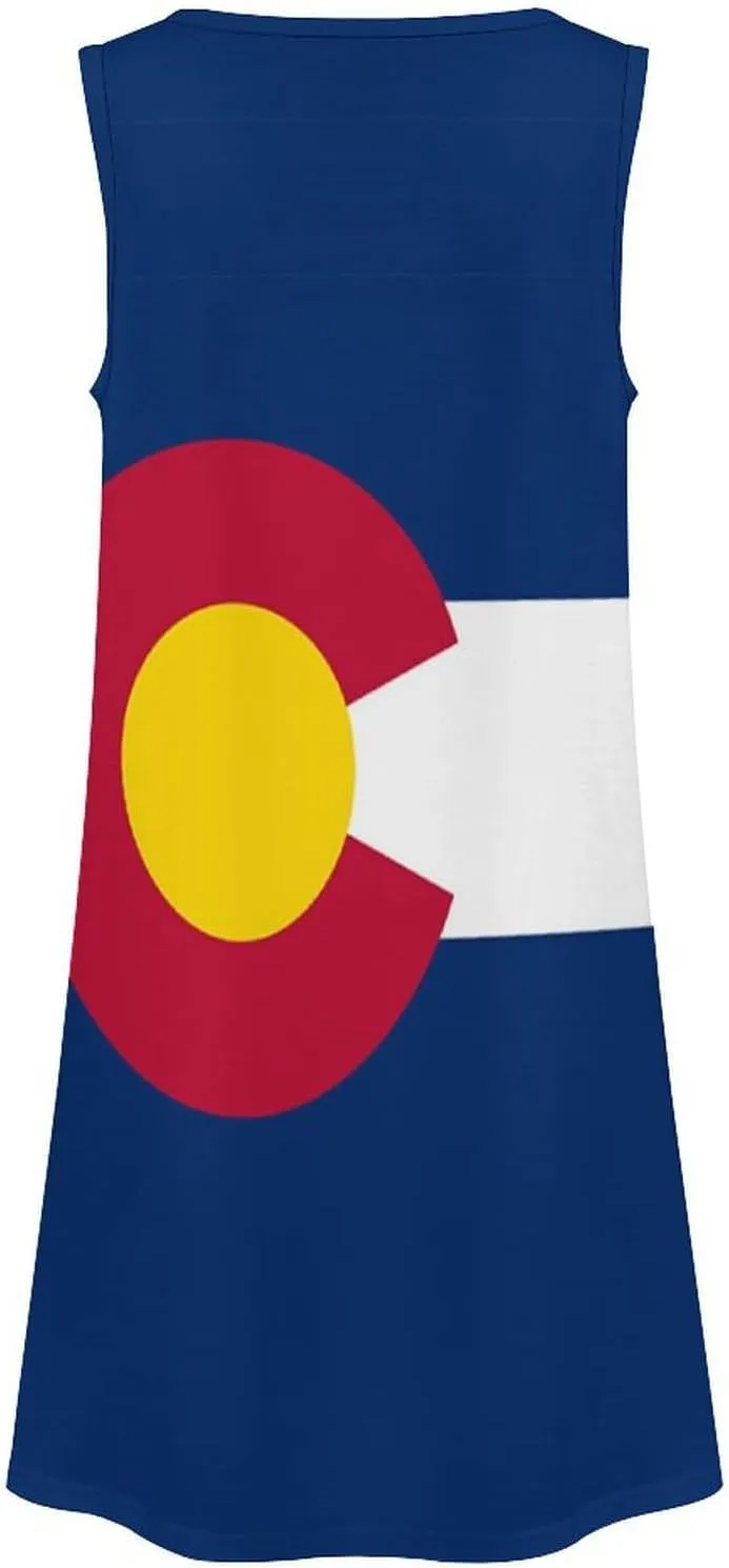 Colorado State Flag Women's Summer Dress Sleeveless Casual Loose Beach Vacation Tank Sundress