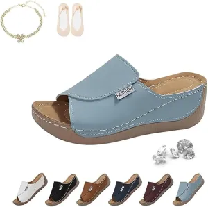 Comfortable Arch Support Slides - Women's Solid Color Sandals - Breathable, Summer Platform Wedge Sandals Walking Slides Slip on Casual Sandal