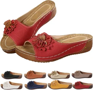 Comfortable Non-slip Solid Color Open-Toe Wedge Sandals for Women Arch Support Slides Orthopedic Sandals