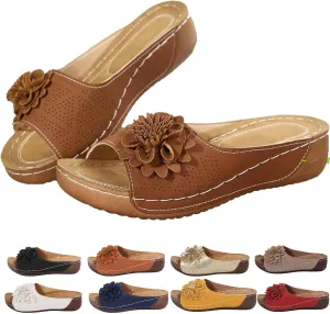 Comfortable Non-slip Solid Color Open-Toe Wedge Sandals for Women Arch Support Slides Orthopedic Sandals