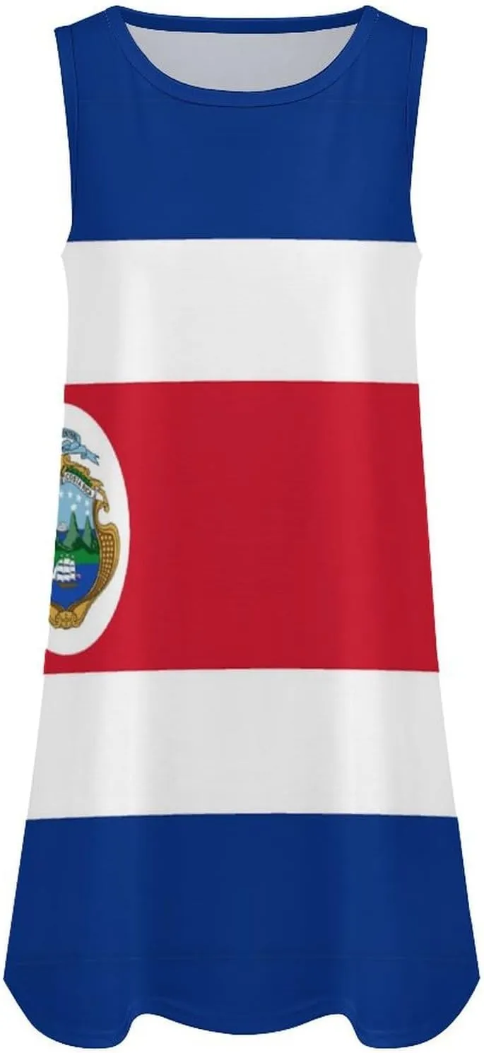 Costa Rica Flag Women's Summer Dress Sleeveless Casual Loose Beach Vacation Tank Sundress