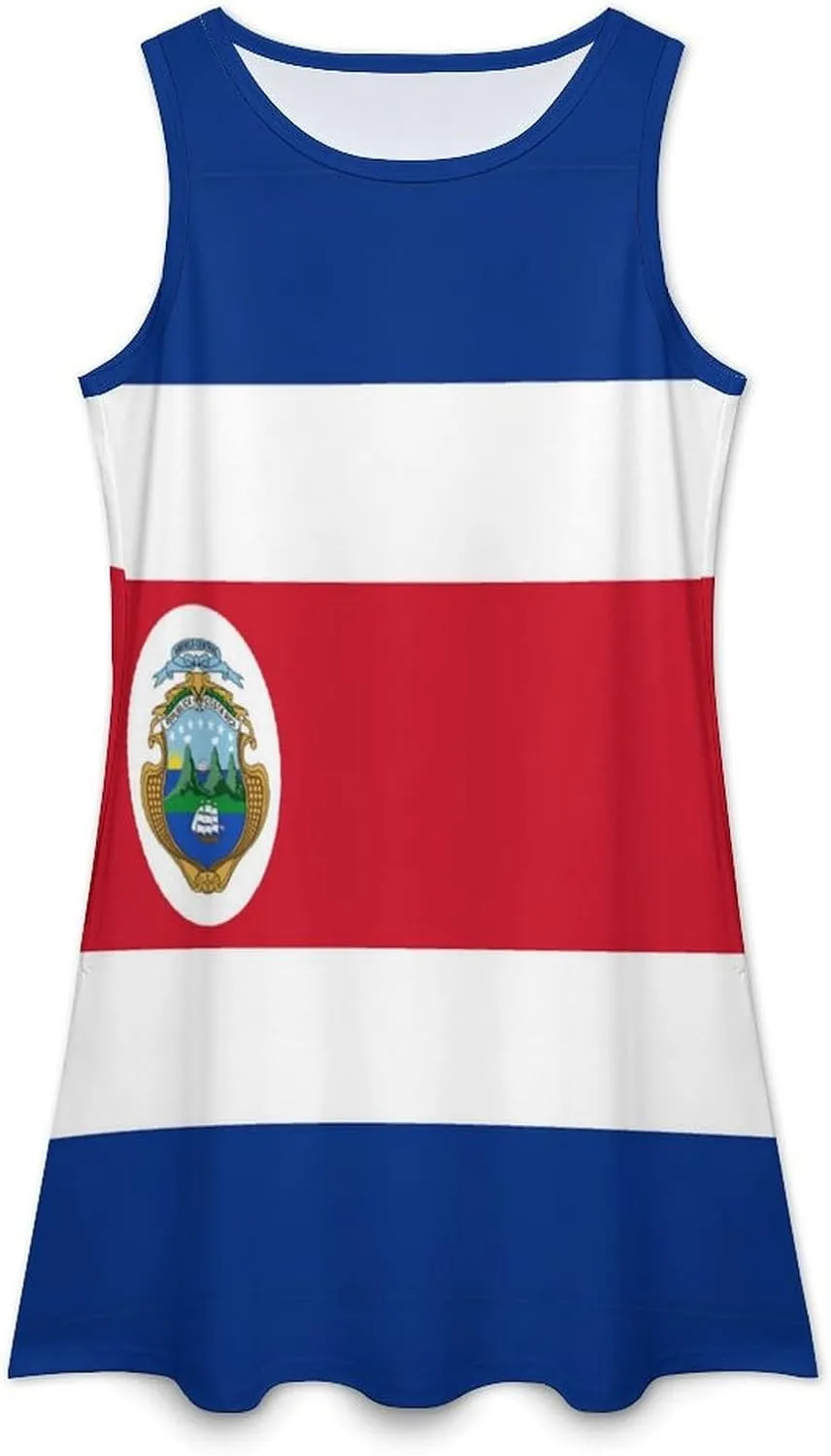Costa Rica Flag Women's Summer Dress Sleeveless Casual Loose Beach Vacation Tank Sundress