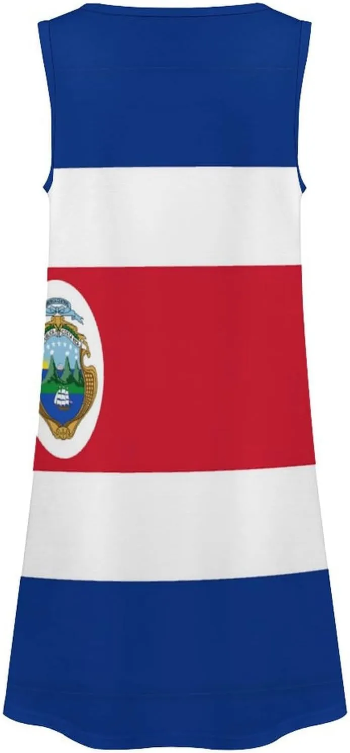 Costa Rica Flag Women's Summer Dress Sleeveless Casual Loose Beach Vacation Tank Sundress