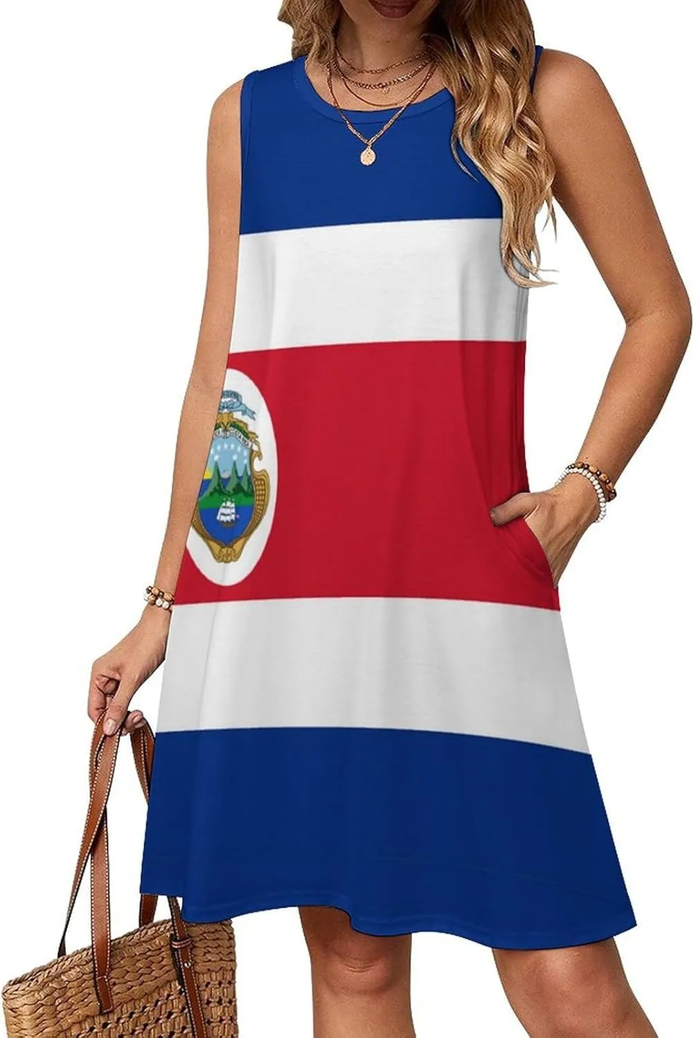 Costa Rica Flag Women's Summer Dress Sleeveless Casual Loose Beach Vacation Tank Sundress