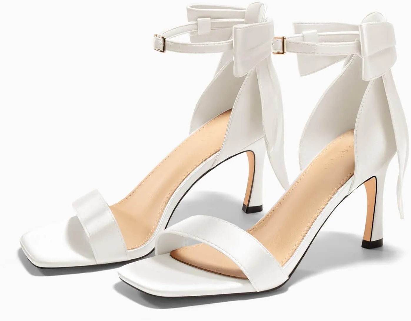 Coutgo Womens Bow Tie High Heels One Strap Heeled Sandals Sexy Stiletto Open Toe Wedding Bride Shoes