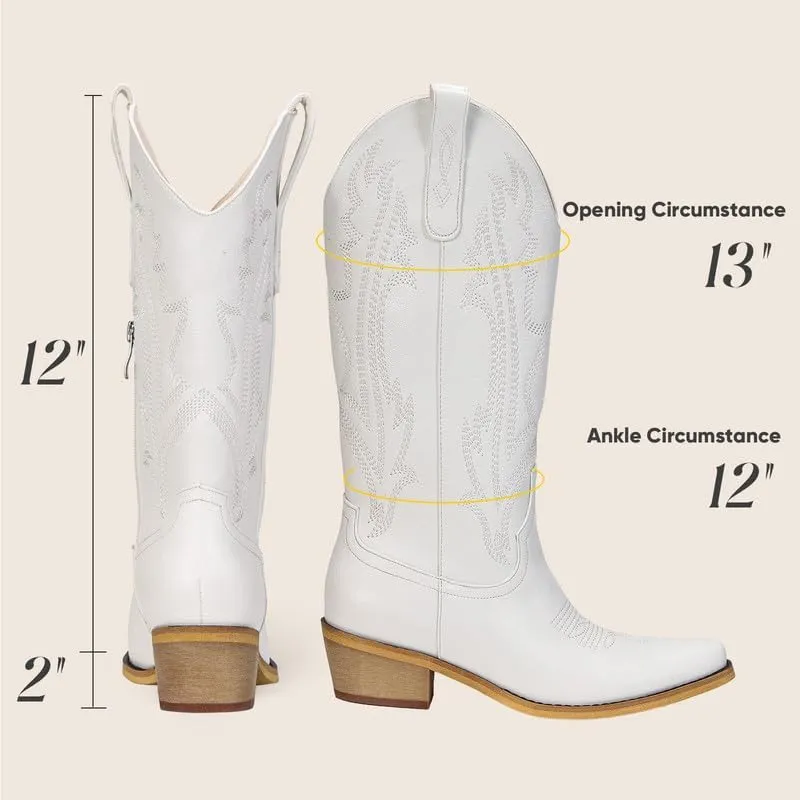 Cowboy Boots for Women Mid Calf Black Cowgirl Boots Square Toe Western Boots Womens Cowboy Boots Chunky Heel botas vaqueras para mujer