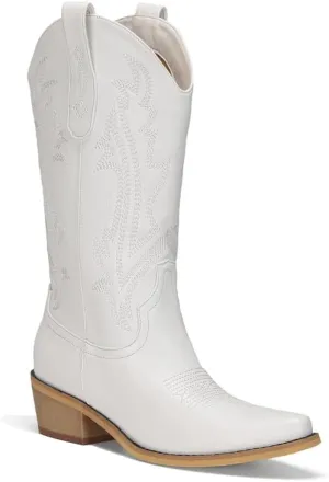 Cowboy Boots for Women Mid Calf Black Cowgirl Boots Square Toe Western Boots Womens Cowboy Boots Chunky Heel botas vaqueras para mujer