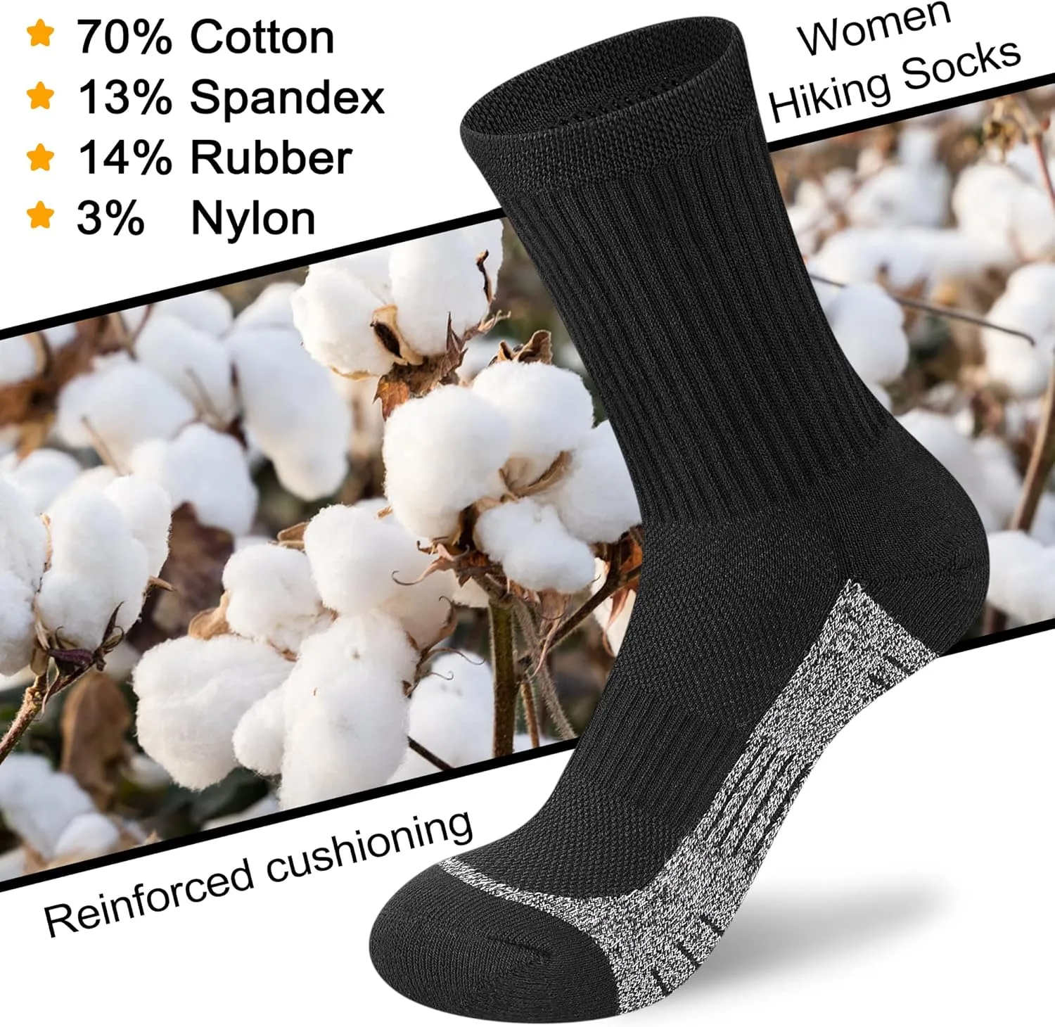 Crew Socks Women Athletic Hiking Running Cushioned Compression Socks 3-5 Pairs