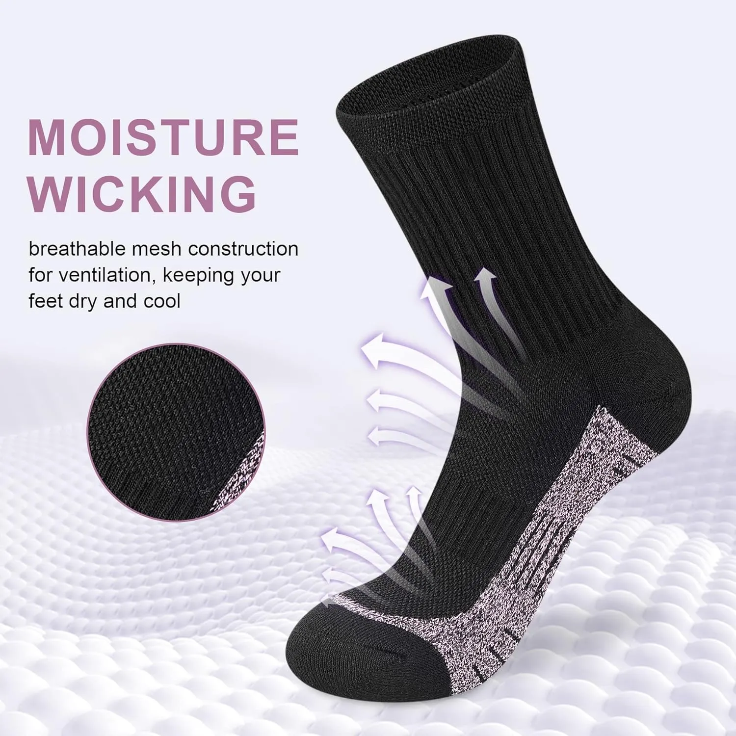 Crew Socks Women Athletic Hiking Running Cushioned Compression Socks 3-5 Pairs