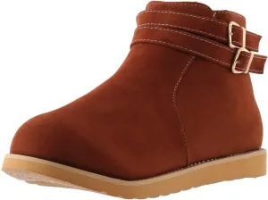 Ctreela Vintage Flat Ankle Boots Fall Winter Faux Suede Comfort Soft Work Shoes Dressy Casual Buckled Western Boot for Women