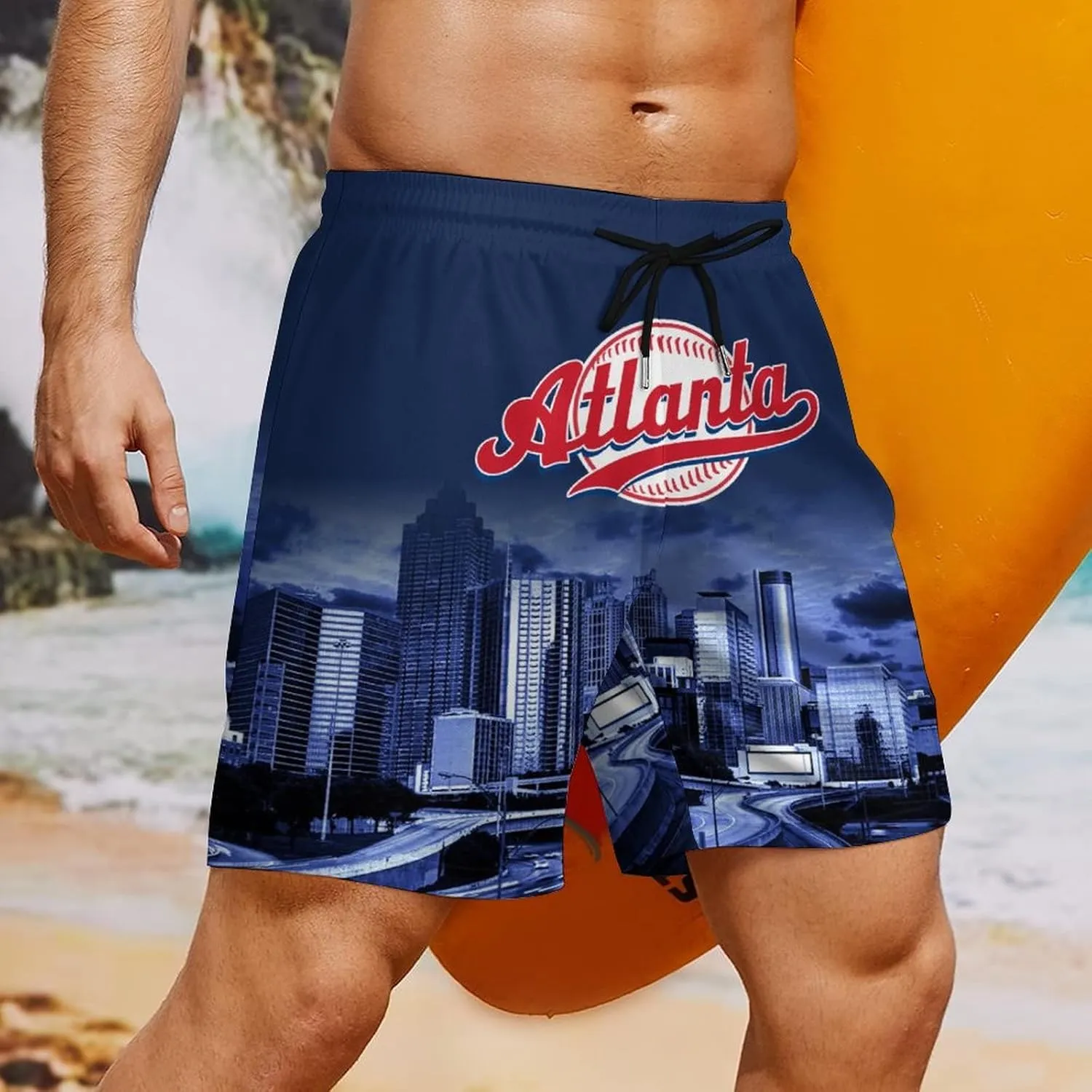 Custom Baseball Shorts for Men Youth City Nightscape 2 in 1 Beach Shorts with Pockets Baseball Sport Pants Fans Gift