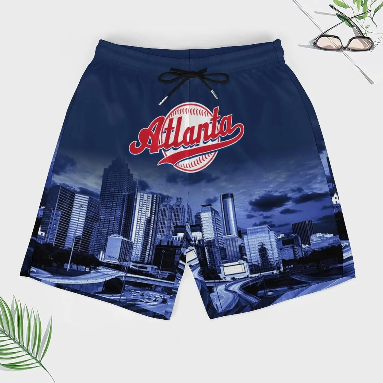 Custom Baseball Shorts for Men Youth City Nightscape 2 in 1 Beach Shorts with Pockets Baseball Sport Pants Fans Gift