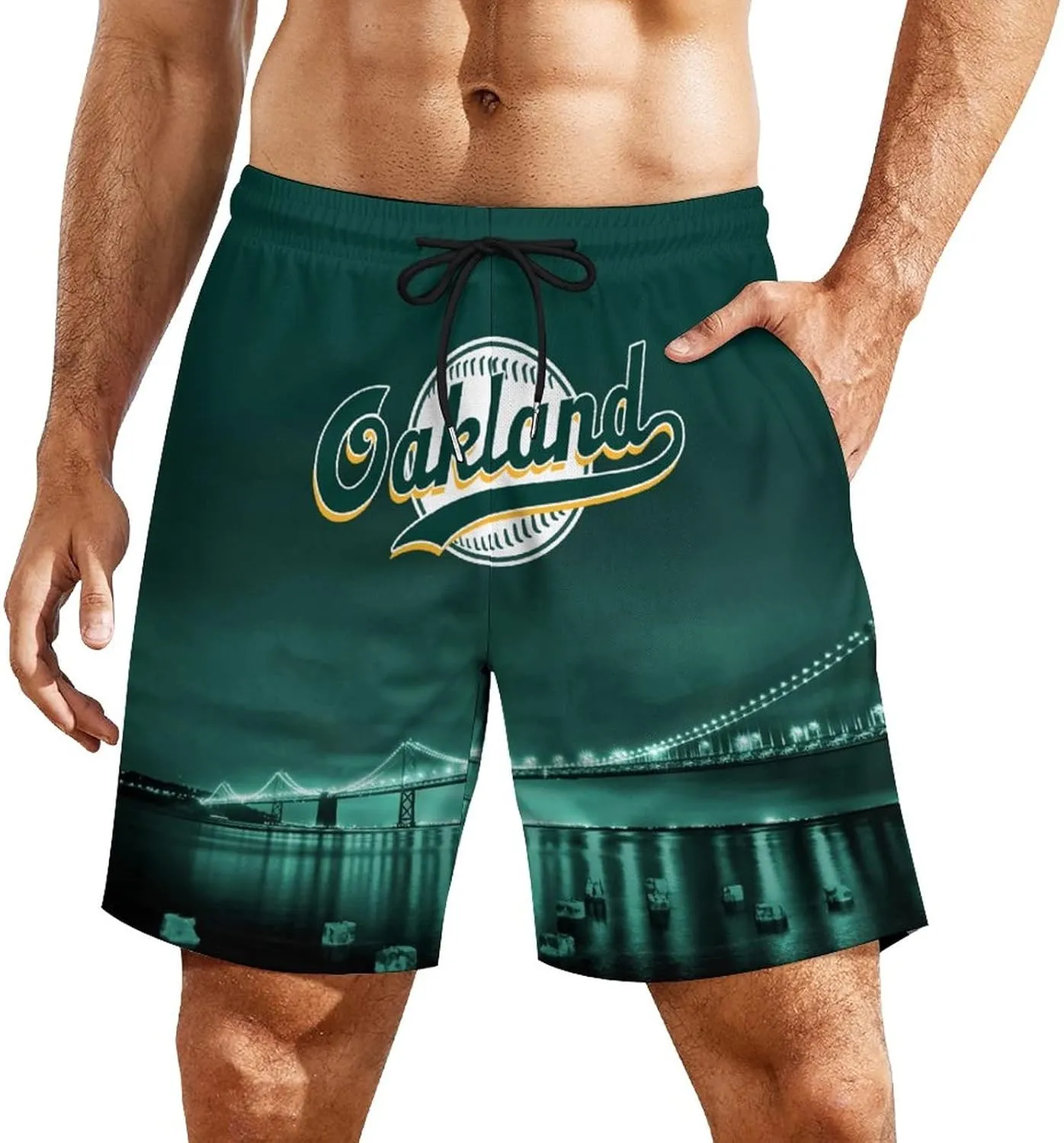 Custom Baseball Shorts for Men Youth City Nightscape 2 in 1 Beach Shorts with Pockets Baseball Sport Pants Fans Gift
