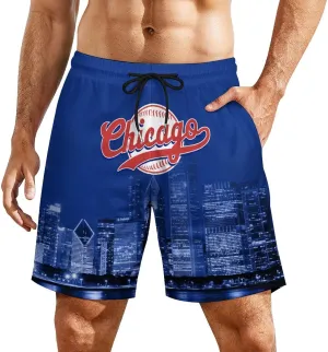 Custom Baseball Shorts for Men Youth City Nightscape 2 in 1 Beach Shorts with Pockets Baseball Sport Pants Fans Gift