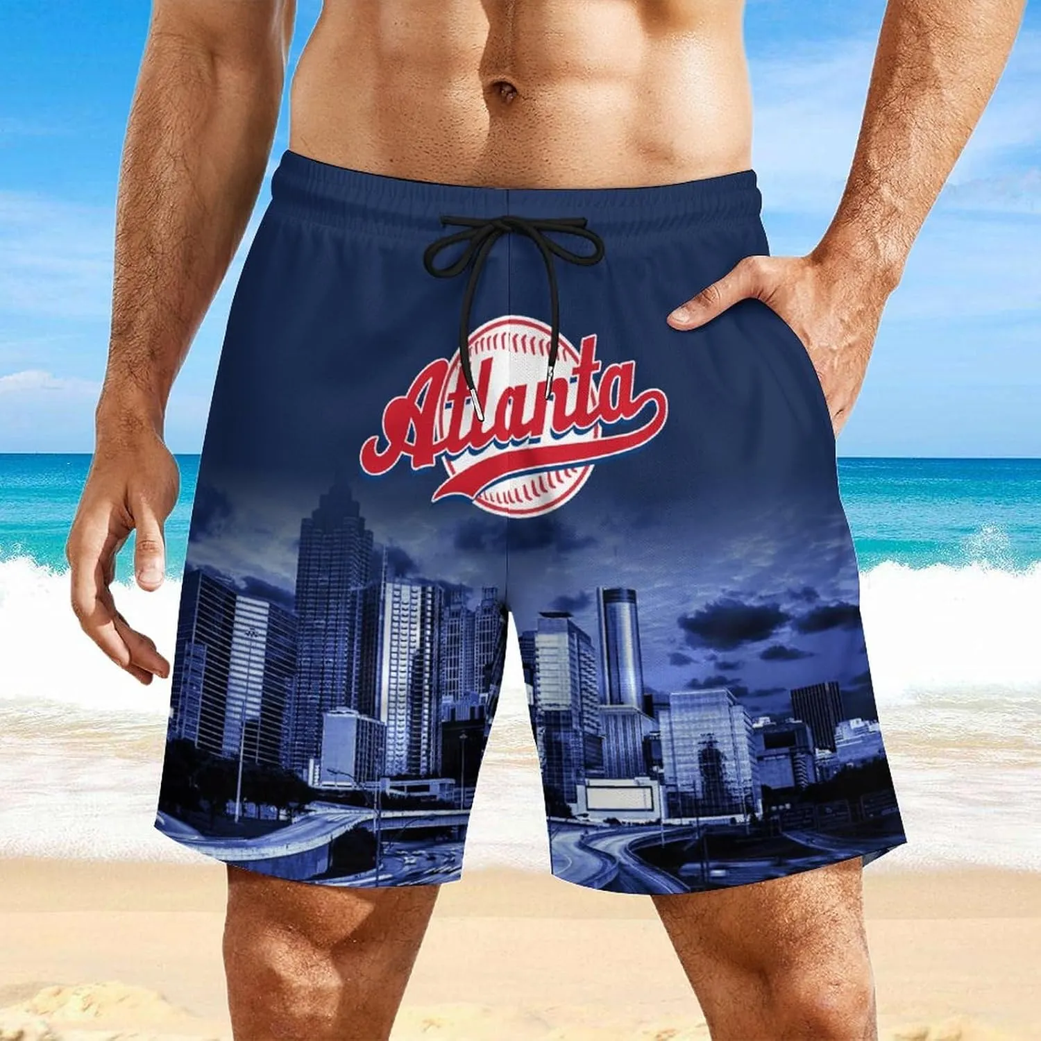 Custom Baseball Shorts for Men Youth City Nightscape 2 in 1 Beach Shorts with Pockets Baseball Sport Pants Fans Gift