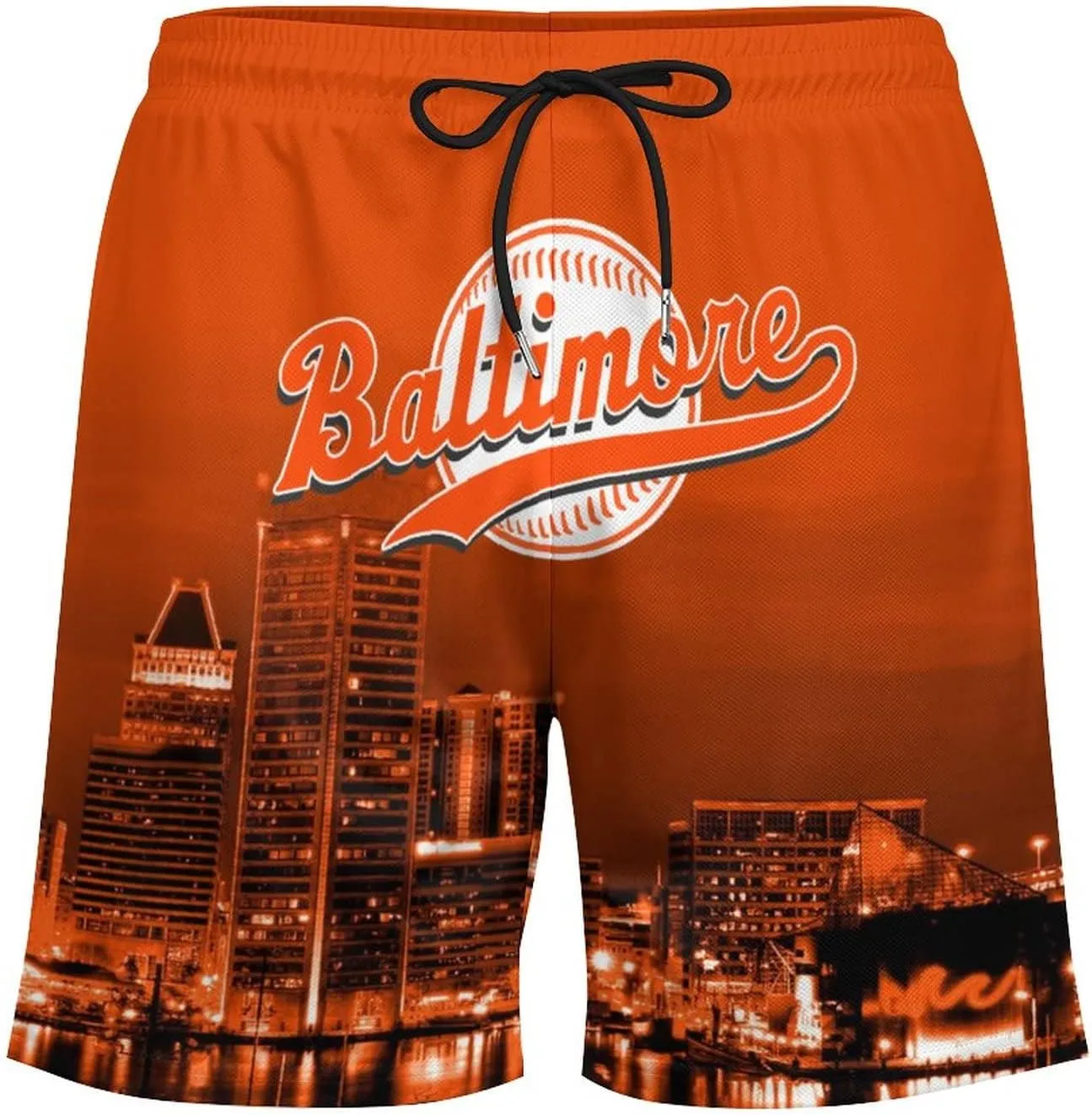 Custom Baseball Shorts for Men Youth City Nightscape 2 in 1 Beach Shorts with Pockets Baseball Sport Pants Fans Gift
