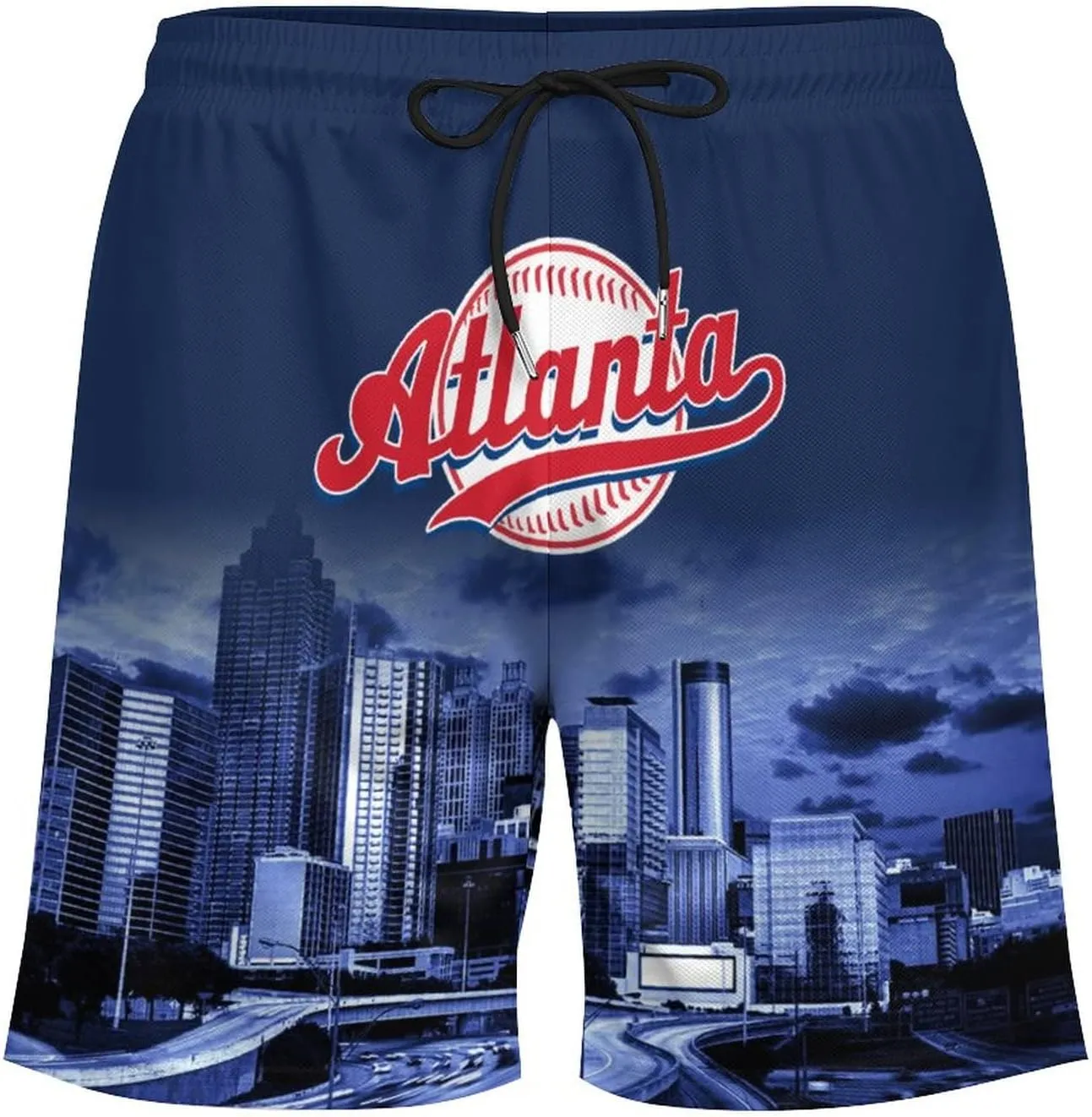 Custom Baseball Shorts for Men Youth City Nightscape 2 in 1 Beach Shorts with Pockets Baseball Sport Pants Fans Gift