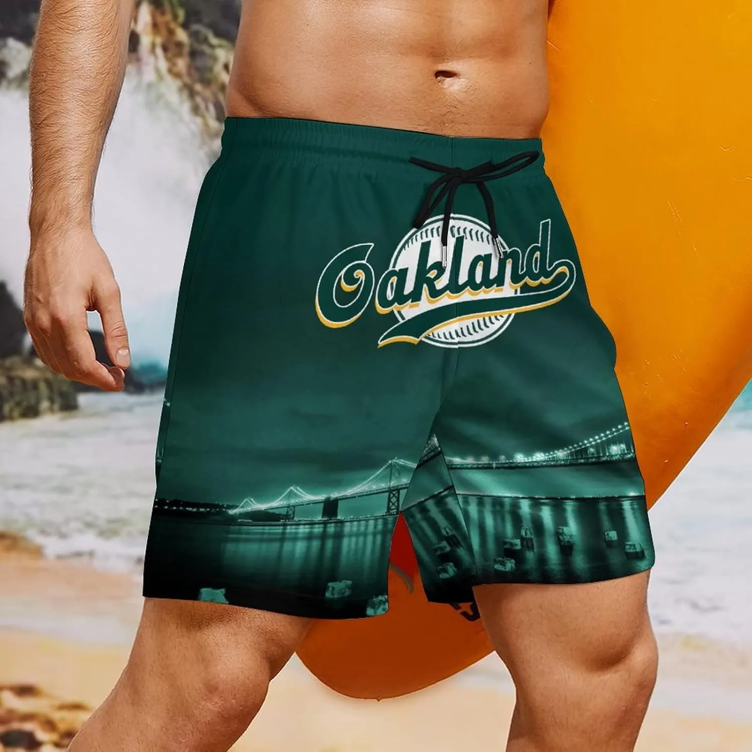 Custom Baseball Shorts for Men Youth City Nightscape 2 in 1 Beach Shorts with Pockets Baseball Sport Pants Fans Gift