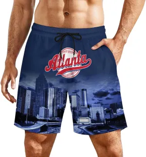 Custom Baseball Shorts for Men Youth City Nightscape 2 in 1 Beach Shorts with Pockets Baseball Sport Pants Fans Gift