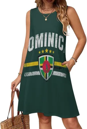 Dominica Flag Women's Summer Dress Sleeveless Casual Loose Beach Vacation Tank Sundress