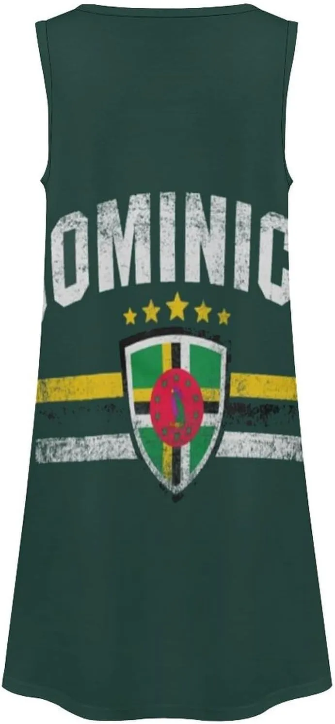 Dominica Flag Women's Summer Dress Sleeveless Casual Loose Beach Vacation Tank Sundress