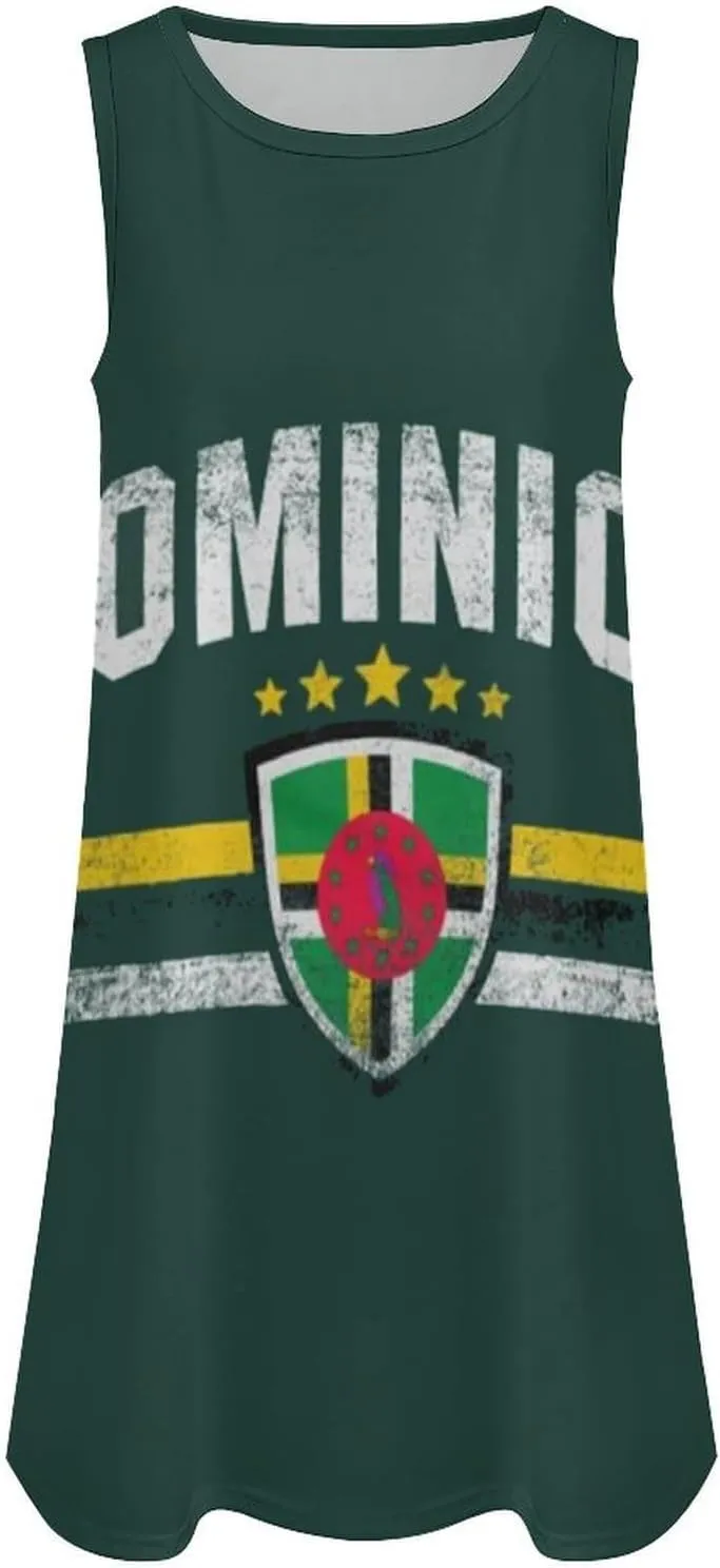 Dominica Flag Women's Summer Dress Sleeveless Casual Loose Beach Vacation Tank Sundress