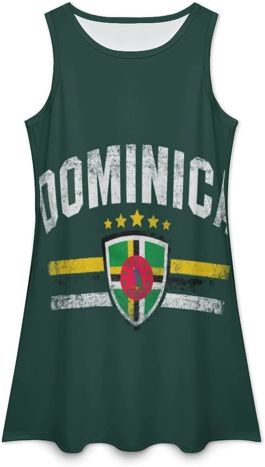 Dominica Flag Women's Summer Dress Sleeveless Casual Loose Beach Vacation Tank Sundress