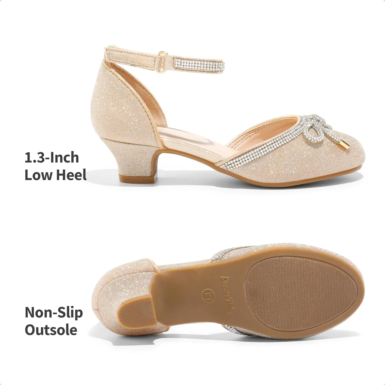 DREAM PAIRS Girls Dress Shoes Closed Toe Low Heels Ankle Strap Pumps for Toddler Little Big Kid Flower Party Wedding Princess
