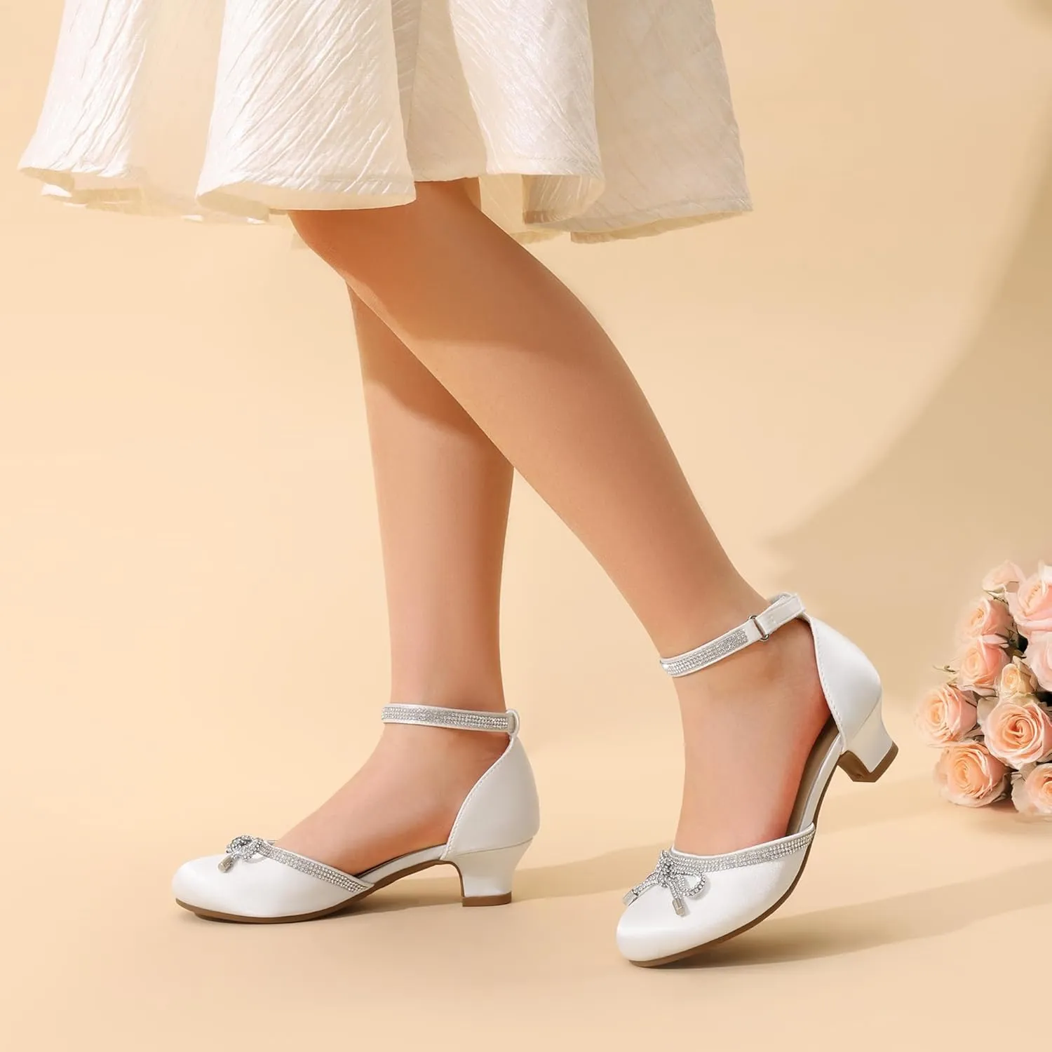 DREAM PAIRS Girls Dress Shoes Closed Toe Low Heels Ankle Strap Pumps for Toddler Little Big Kid Flower Party Wedding Princess