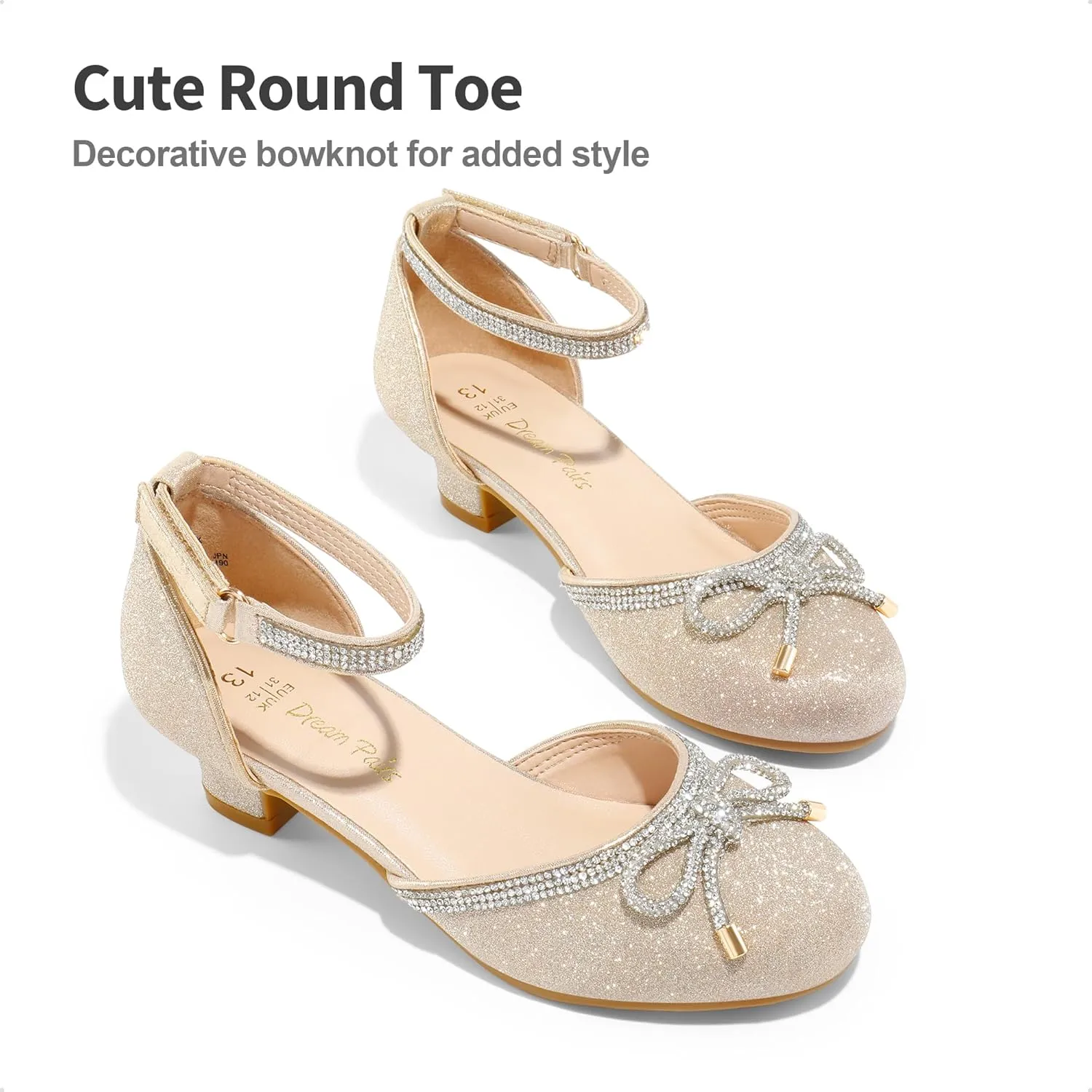 DREAM PAIRS Girls Dress Shoes Closed Toe Low Heels Ankle Strap Pumps for Toddler Little Big Kid Flower Party Wedding Princess