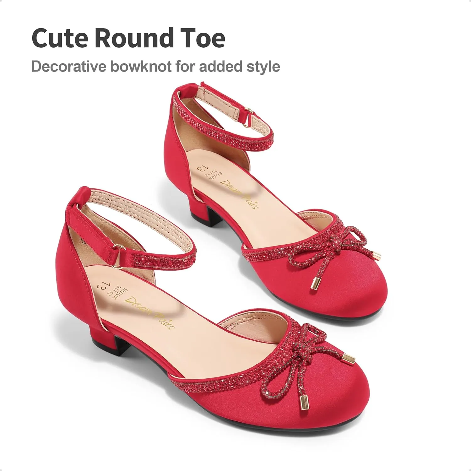 DREAM PAIRS Girls Dress Shoes Closed Toe Low Heels Ankle Strap Pumps for Toddler Little Big Kid Flower Party Wedding Princess