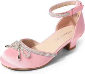 DREAM PAIRS Girls Dress Shoes Closed Toe Low Heels Ankle Strap Pumps for Toddler Little Big Kid Flower Party Wedding Princess