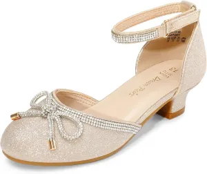 DREAM PAIRS Girls Dress Shoes Closed Toe Low Heels Ankle Strap Pumps for Toddler Little Big Kid Flower Party Wedding Princess