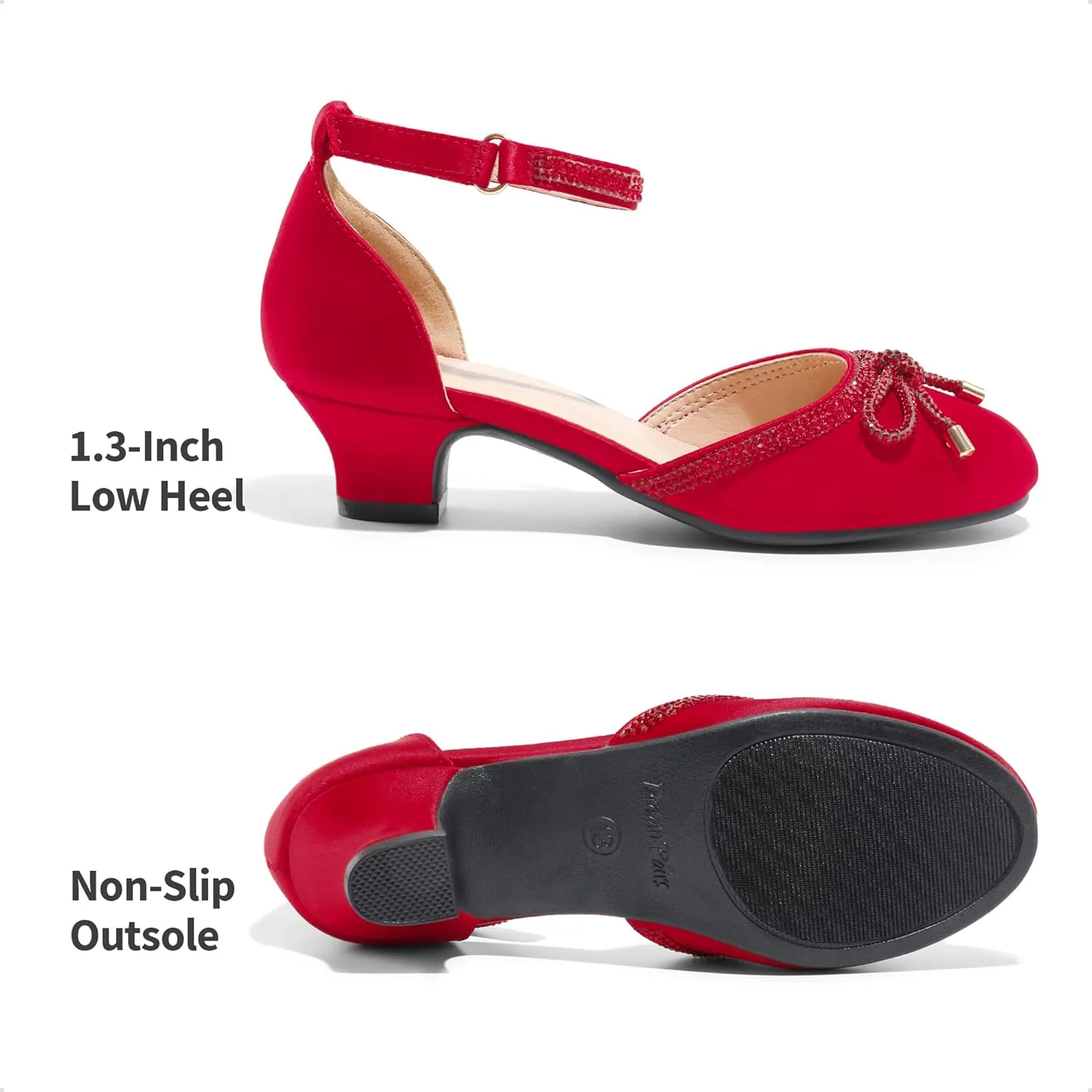DREAM PAIRS Girls Dress Shoes Closed Toe Low Heels Ankle Strap Pumps for Toddler Little Big Kid Flower Party Wedding Princess