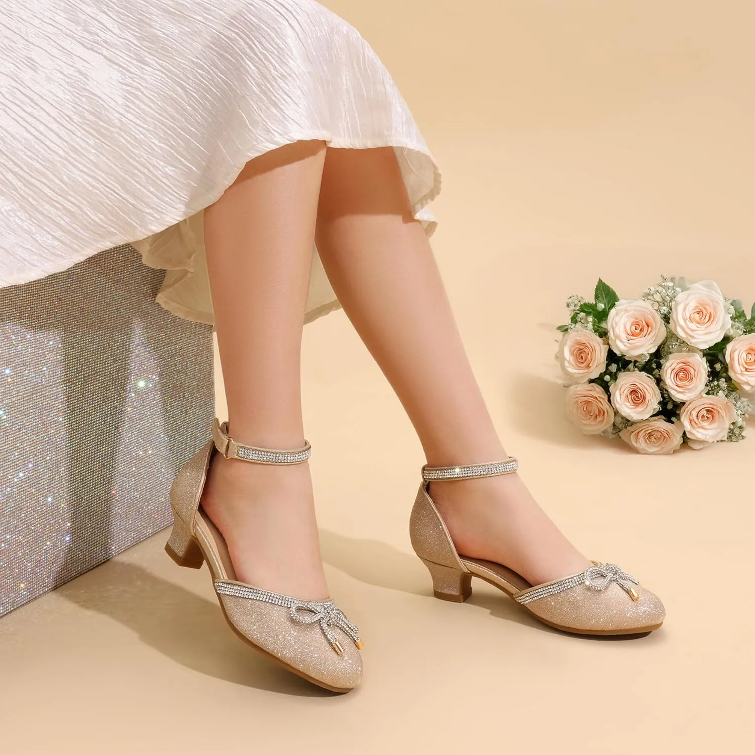 DREAM PAIRS Girls Dress Shoes Closed Toe Low Heels Ankle Strap Pumps for Toddler Little Big Kid Flower Party Wedding Princess