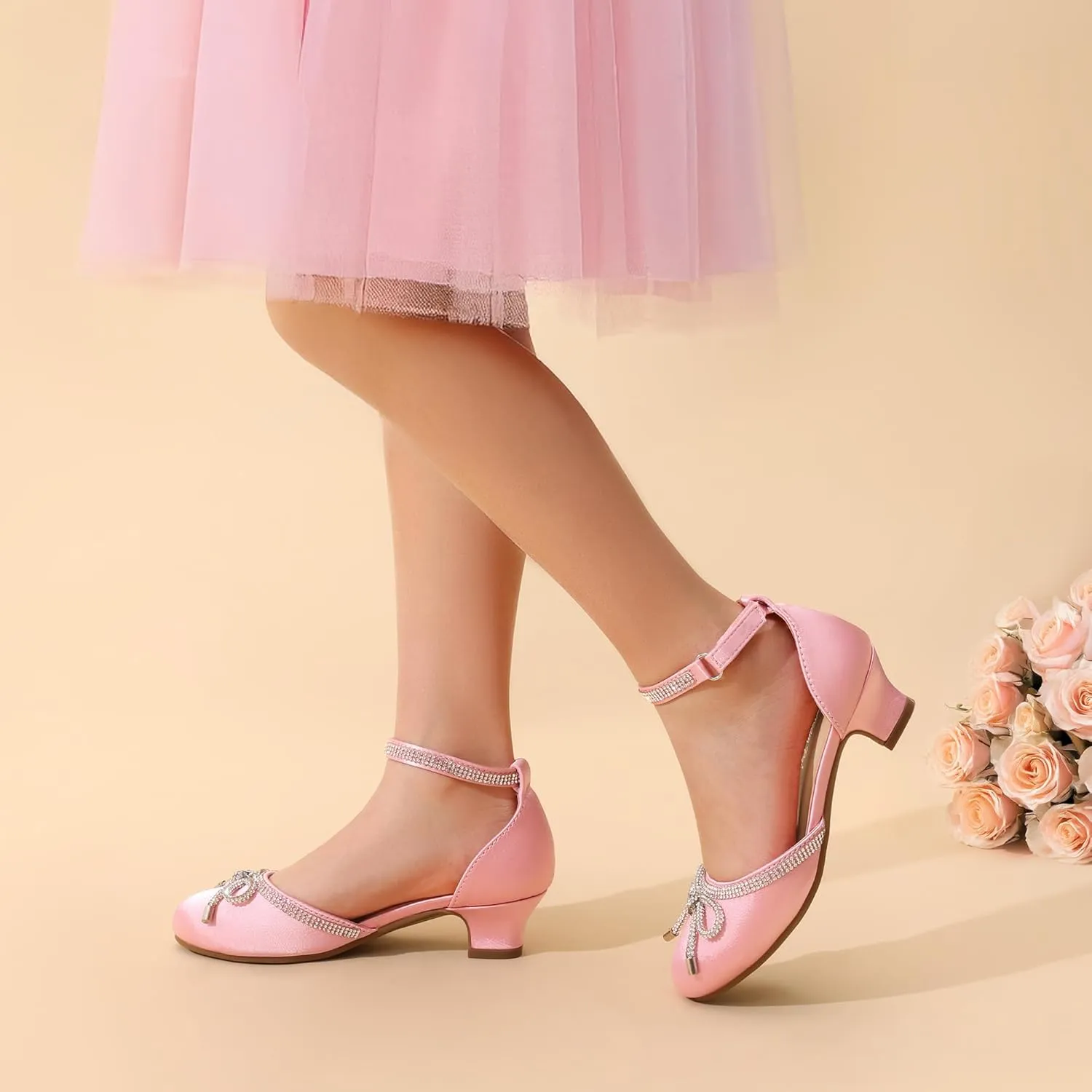 DREAM PAIRS Girls Dress Shoes Closed Toe Low Heels Ankle Strap Pumps for Toddler Little Big Kid Flower Party Wedding Princess