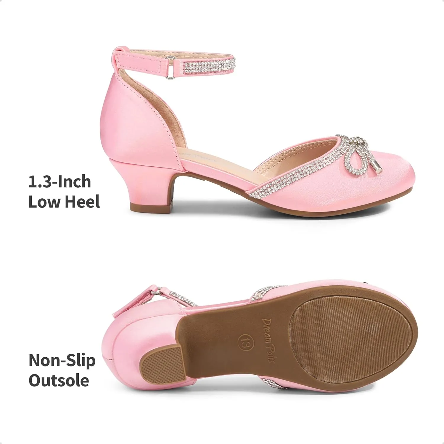 DREAM PAIRS Girls Dress Shoes Closed Toe Low Heels Ankle Strap Pumps for Toddler Little Big Kid Flower Party Wedding Princess