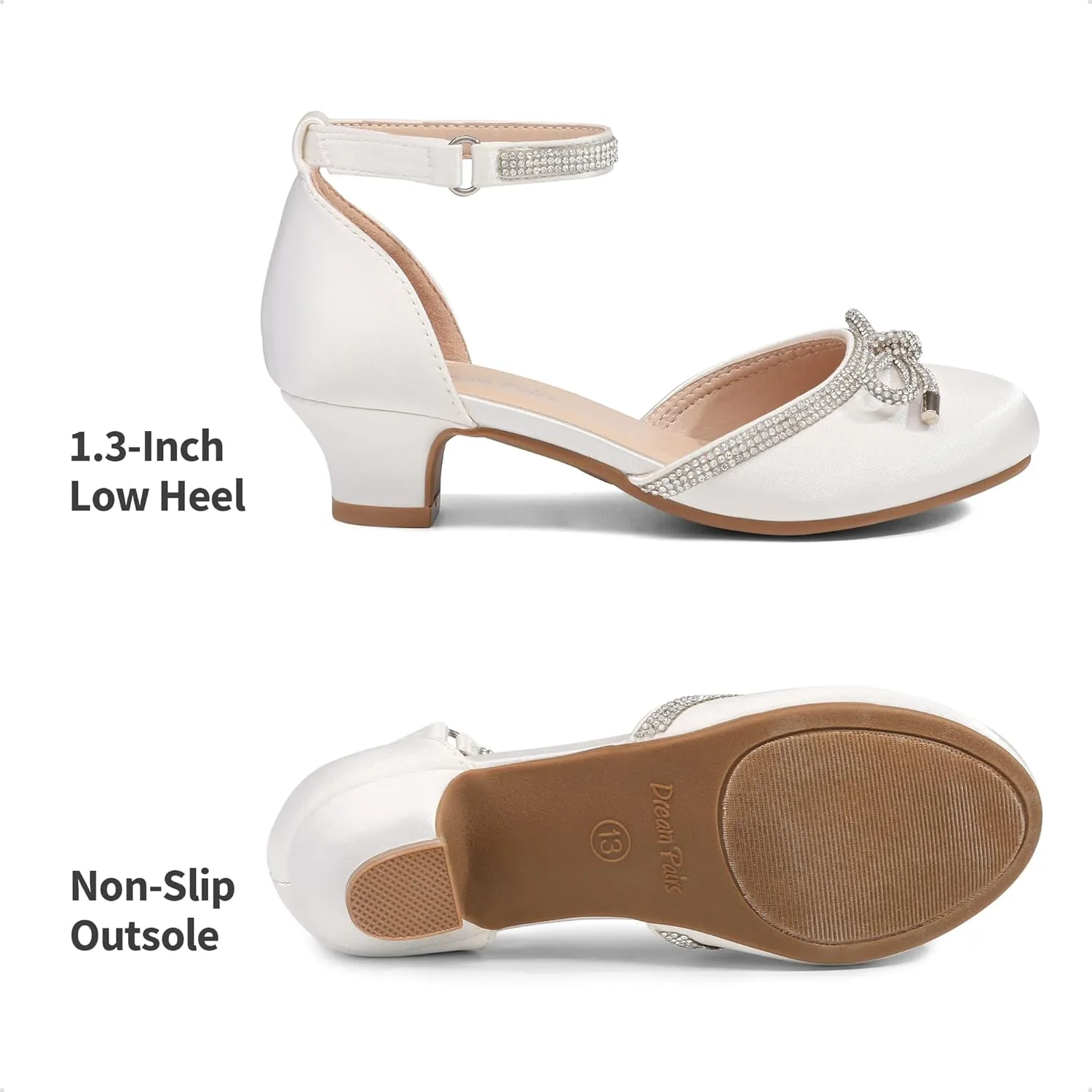 DREAM PAIRS Girls Dress Shoes Closed Toe Low Heels Ankle Strap Pumps for Toddler Little Big Kid Flower Party Wedding Princess