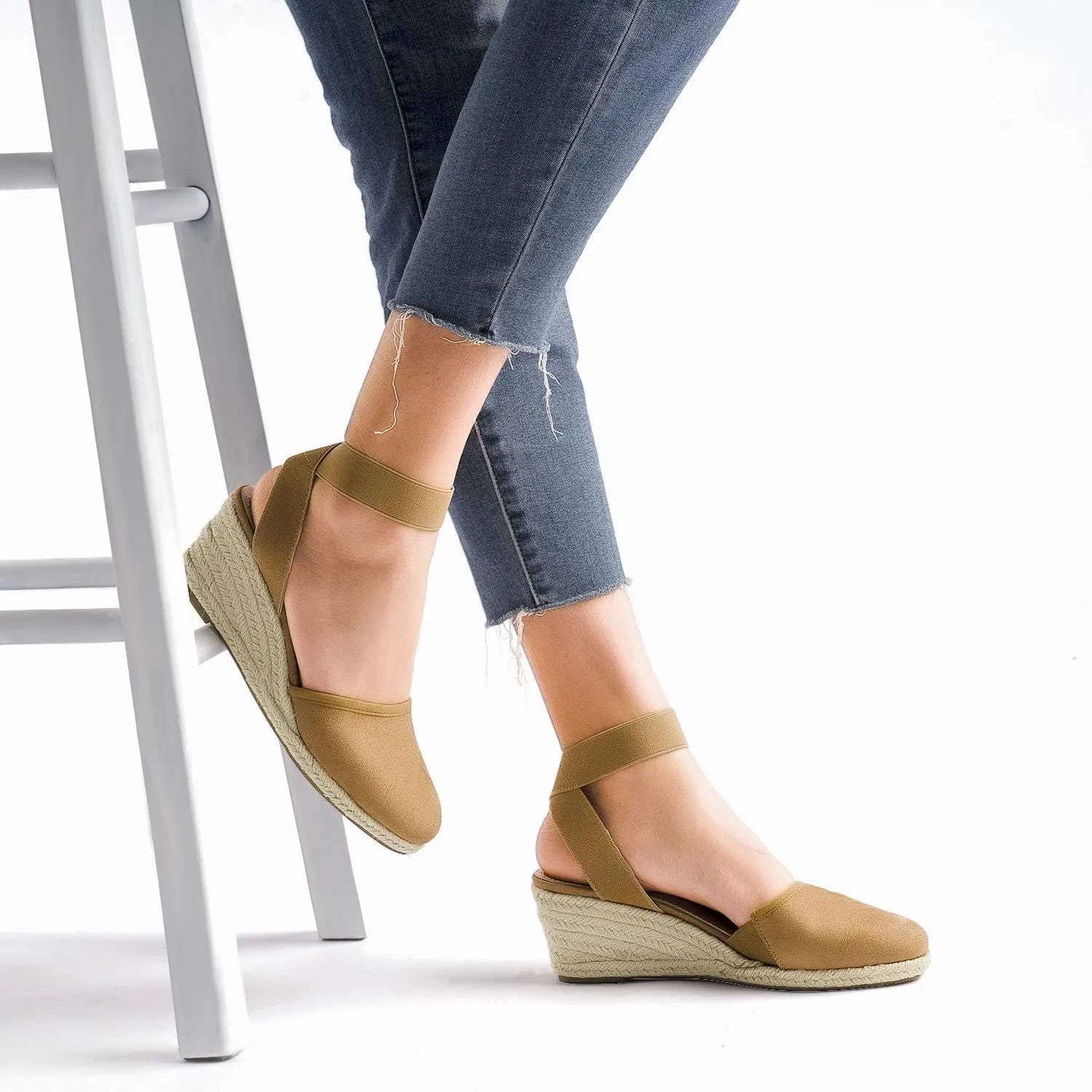 DREAM PAIRS Women's Elastic Ankle Strap Espadrilles Wedge Sandals