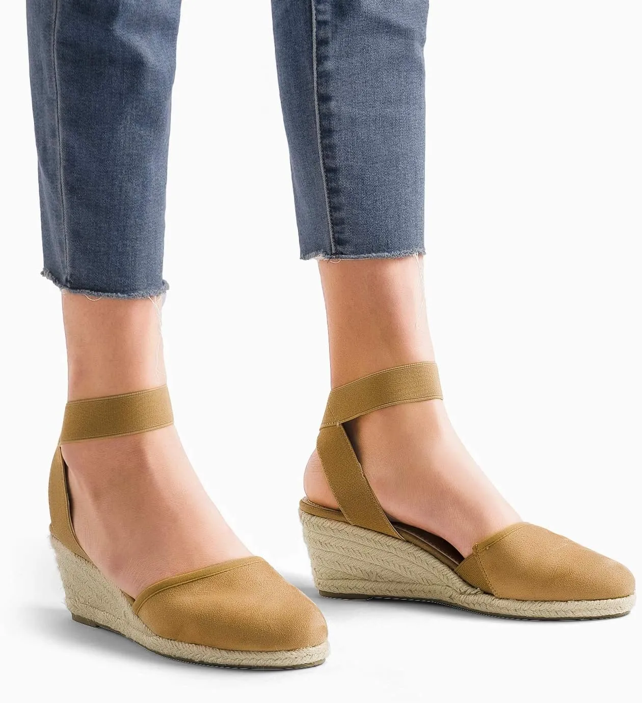 DREAM PAIRS Women's Elastic Ankle Strap Espadrilles Wedge Sandals