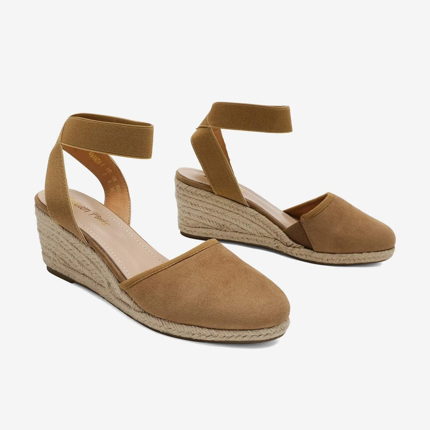 DREAM PAIRS Women's Elastic Ankle Strap Espadrilles Wedge Sandals
