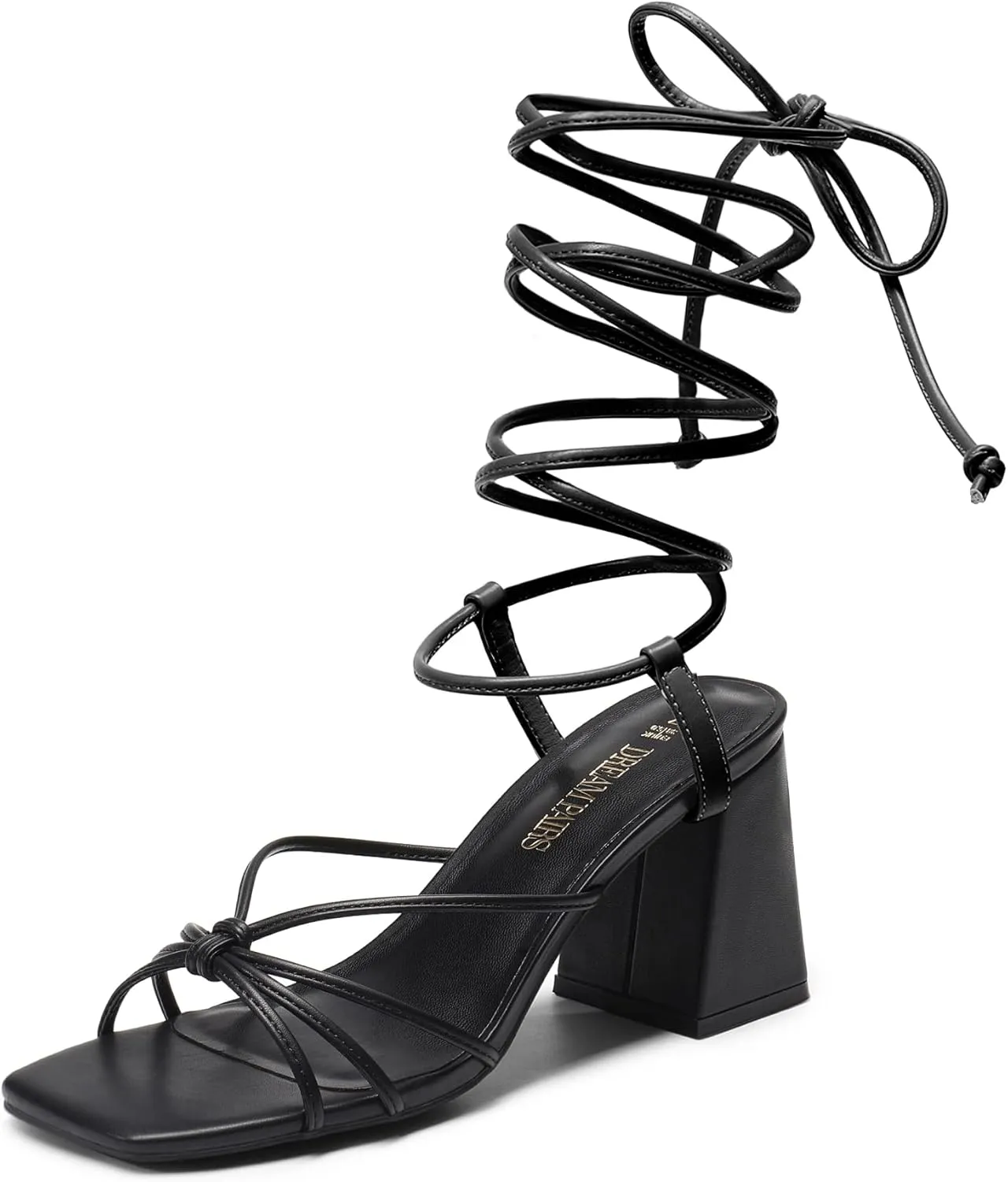 DREAM PAIRS Women's Lace Up Heels Strappy Block High Heel Square Open Toe Chunky Sandals for Party Travel Date