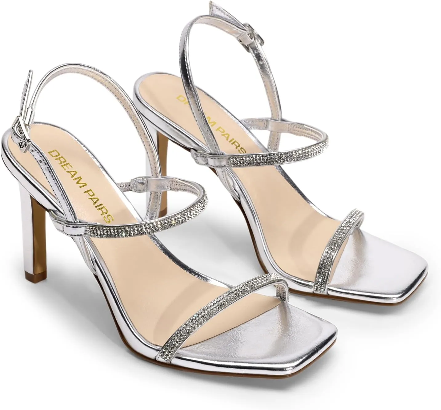 DREAM PAIRS Women’s Slingback Heels High Stilettos Open Square Toe Ankle Strap Pumps Sexy Comfort Strappy Dress Shoes Wedding Bridal Heeled Sandals