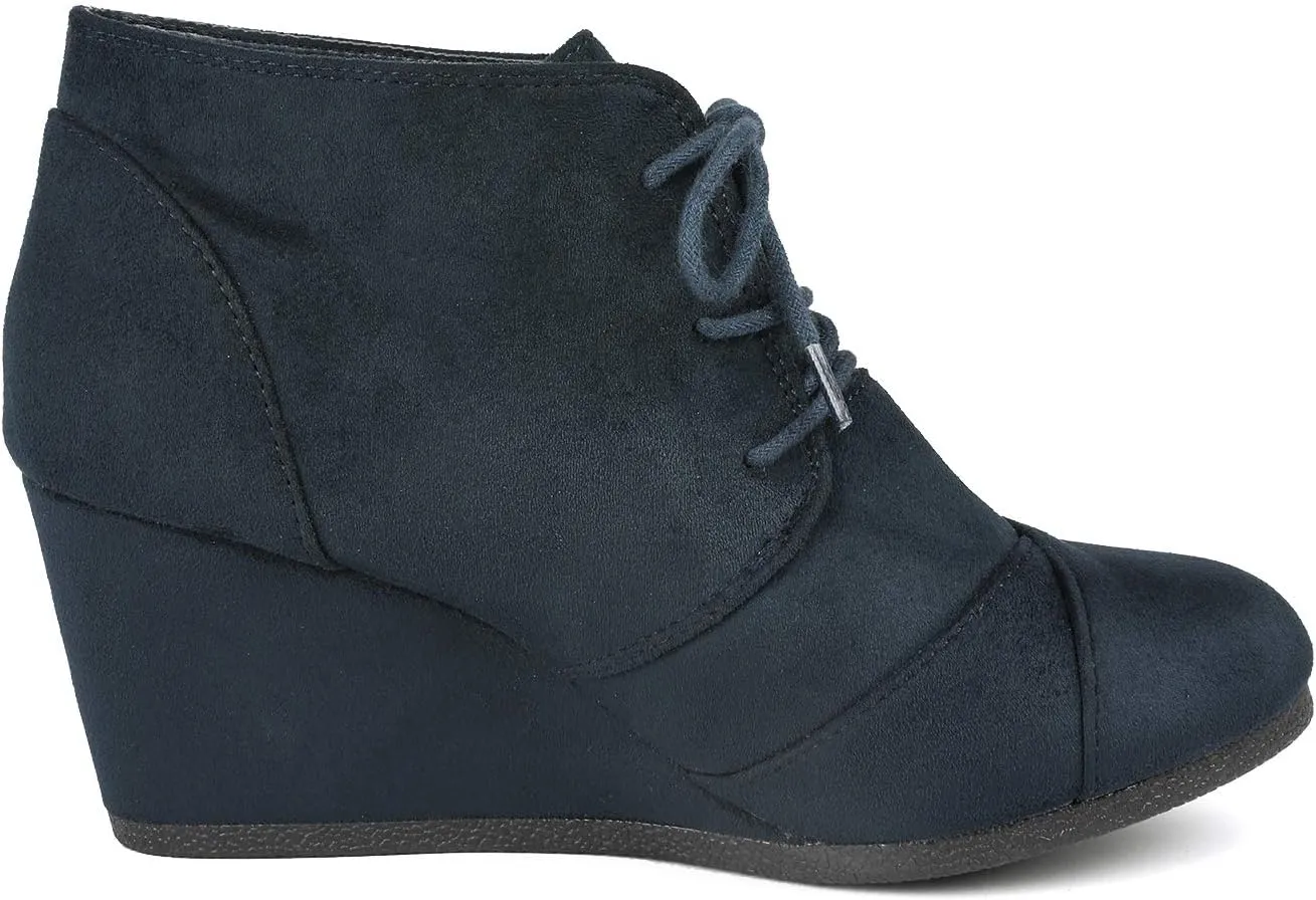 DREAM PAIRS Women's Wedge Boots Casual Fashion Lace Up Low Heel Ankle Booties Shoes