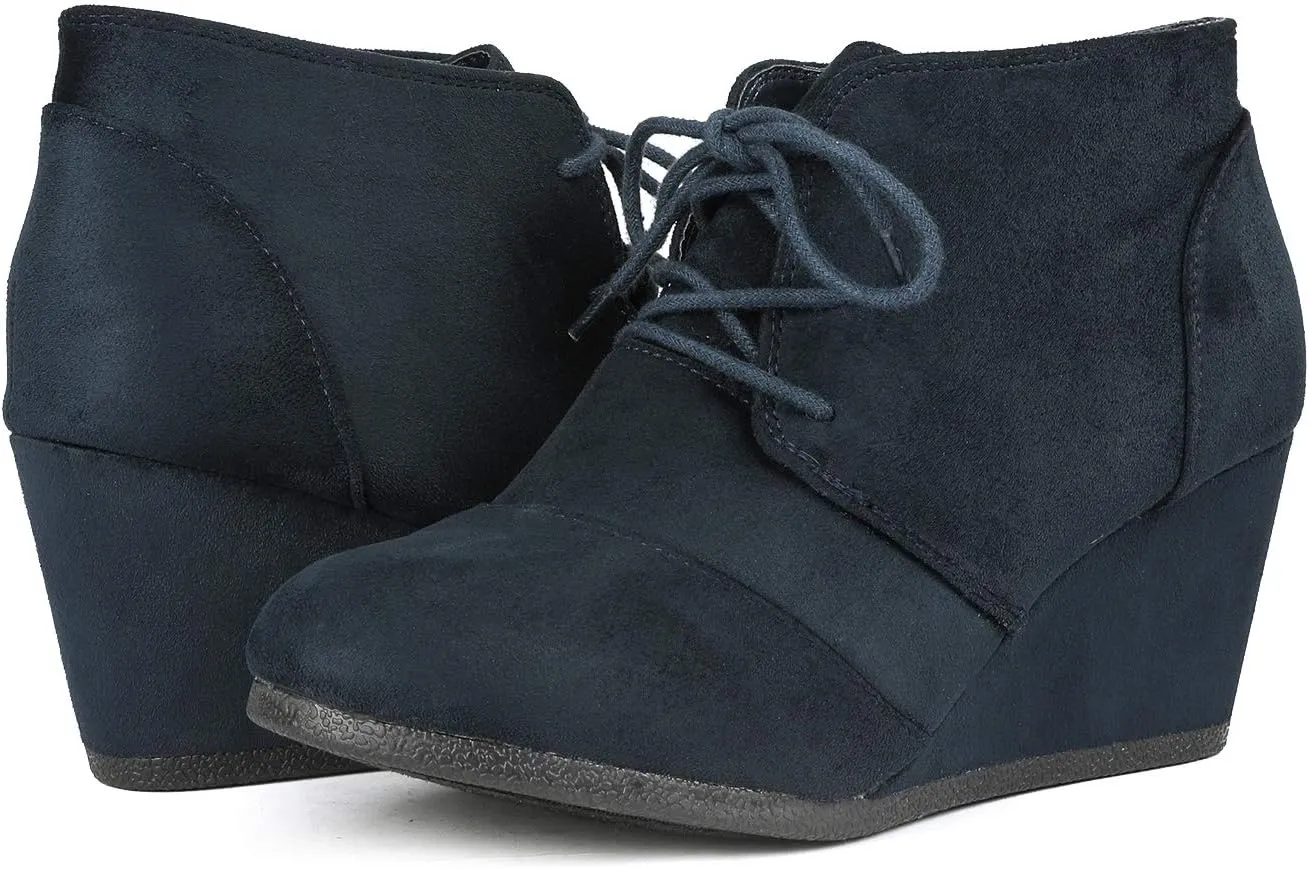 DREAM PAIRS Women's Wedge Boots Casual Fashion Lace Up Low Heel Ankle Booties Shoes