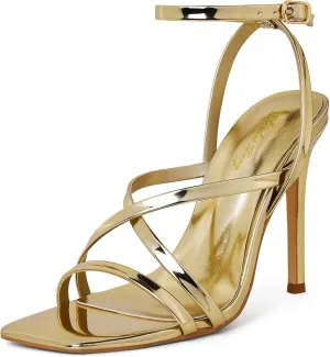 Elisabet Tang Fashion Women's Open Toe High Heel Sandals Strappy Ankle Strap Stiletto 4.33 Inch Heels Sexy Designs for Weddings and Parties