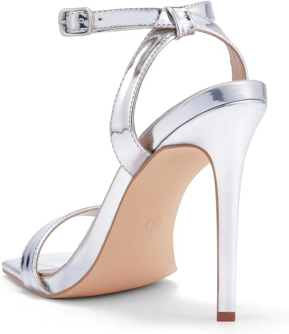 Elisabet Tang Women's Stiletto Heels Ankle Strap Open Square Toe Heeled Sandals Sexy Comfort Strappy Dress High Heel Shoes Lace Up Wedding Party Sandals Shoes